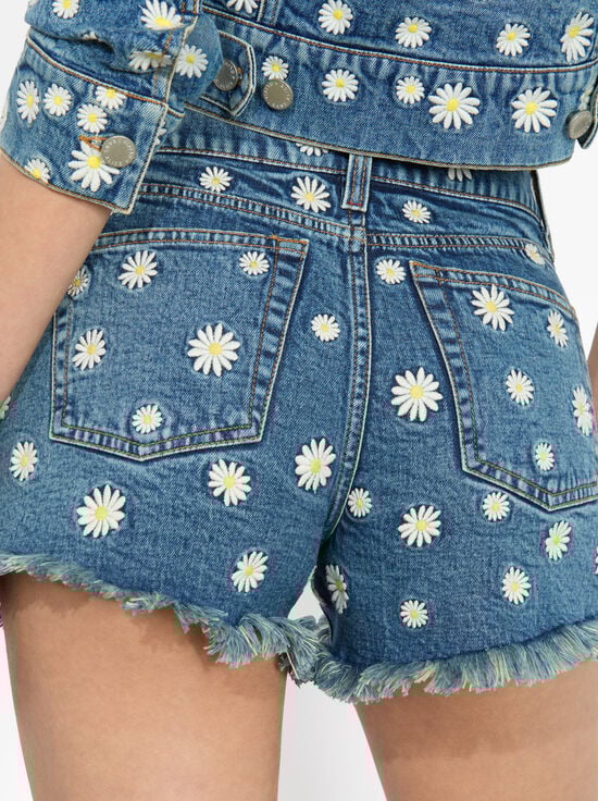MEDIUM WASH-WARREN EMBROIDERED DENIM SHORT