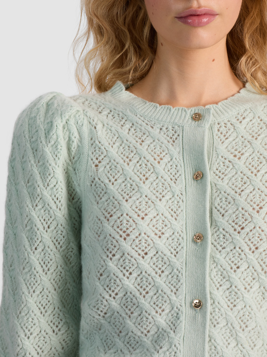 GREEN TEA-DORIS POINTELLE CARDIGAN