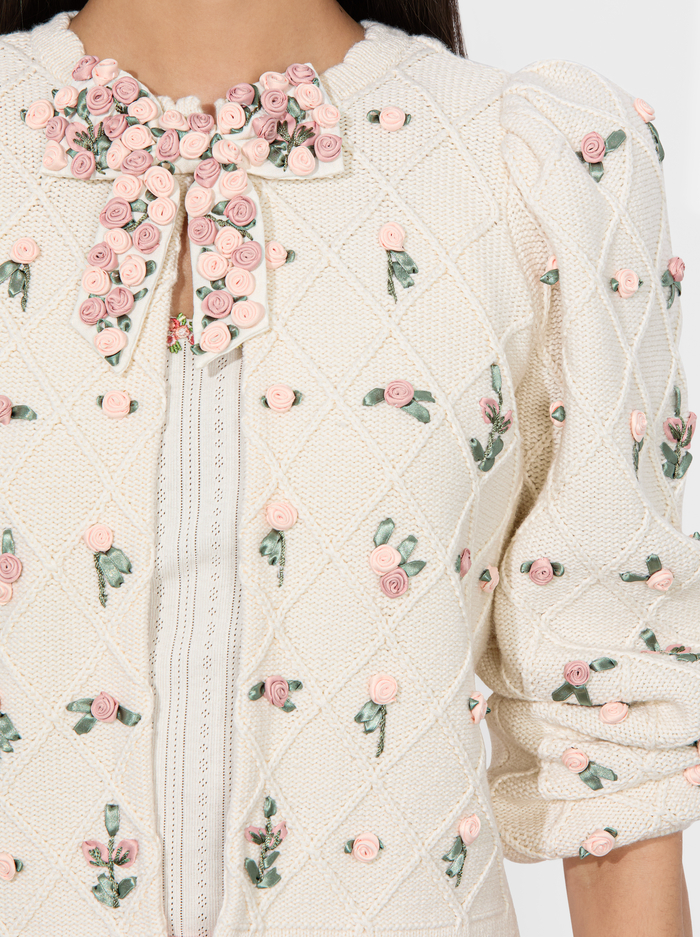 KITTY BOW CARDIGAN - SOFT WHITE MULTI image 4 - Alice And Olivia