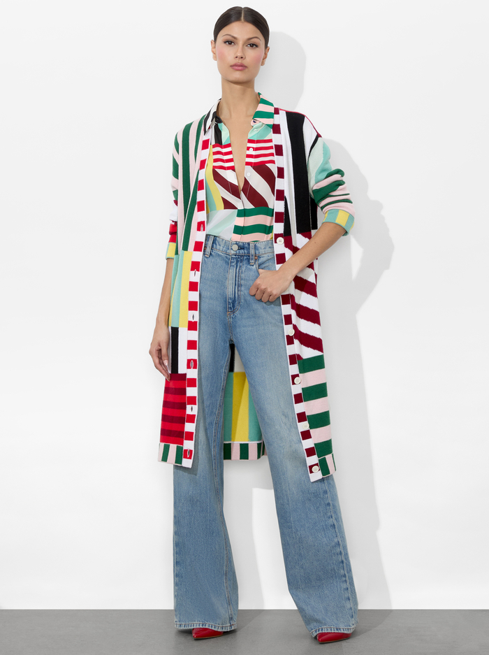BRADFORD MAXI CARDIGAN - SORBET STRIPE - Alice And Olivia
