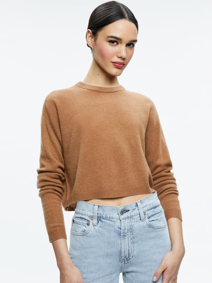 SHERRELL CASHMERE CREW NECK PULLOVER - CAMEL - Alice And Olivia