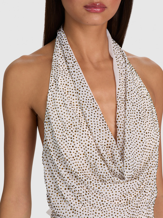 VANILLA/GOLD-DANI EMBELLISHED HALTER TOP