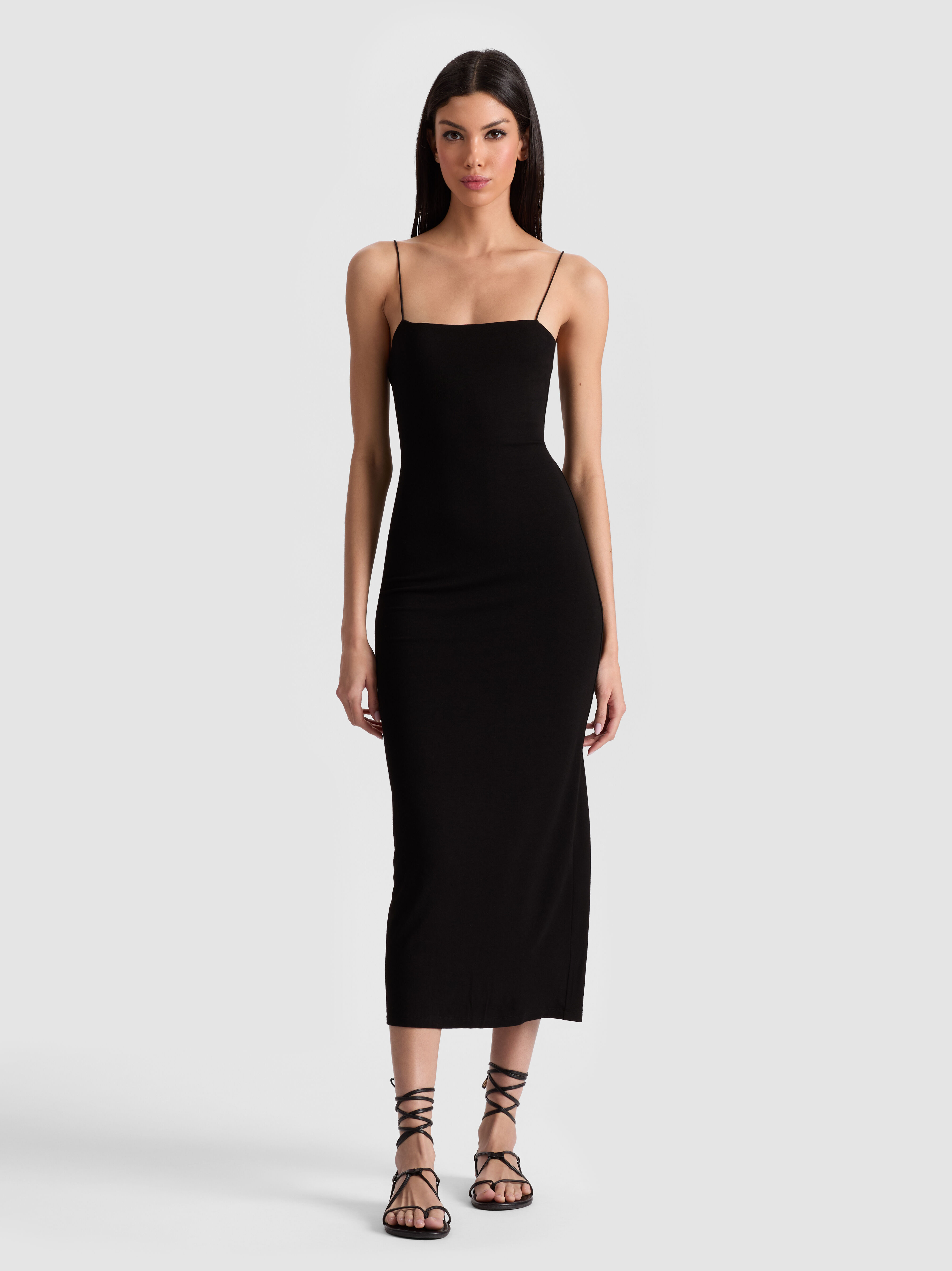 伸縮性ある素材で着心地抜群【alice+olivia】 FIFI マキシドレス Fifi Midi Dress In Black | Alice + Olivia