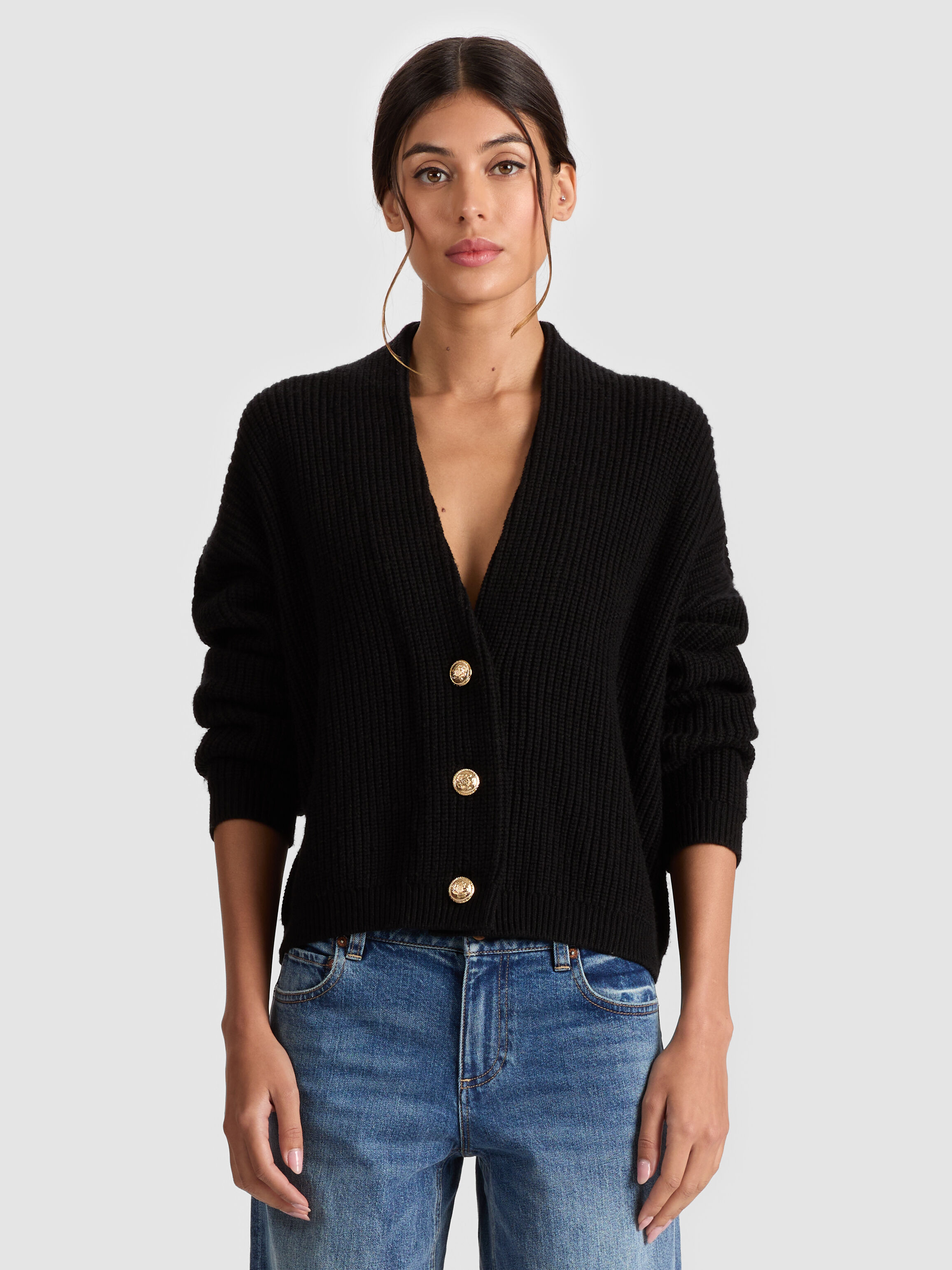 Atticus Cropped Cardigan In Black | Alice + Olivia