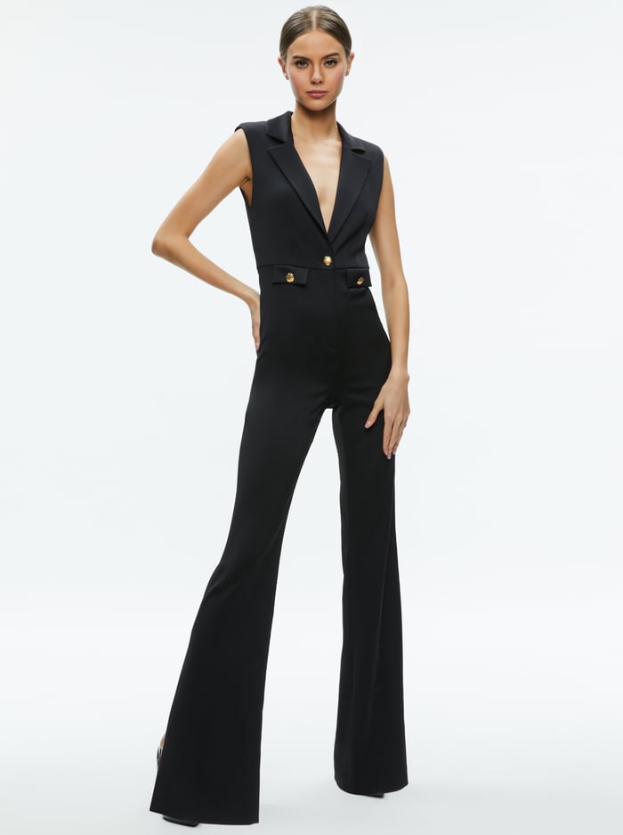 SHOSHANNA SLEEVELESS TUXEDO JUMPSUIT - BLACK image 4 - Alice And Olivia