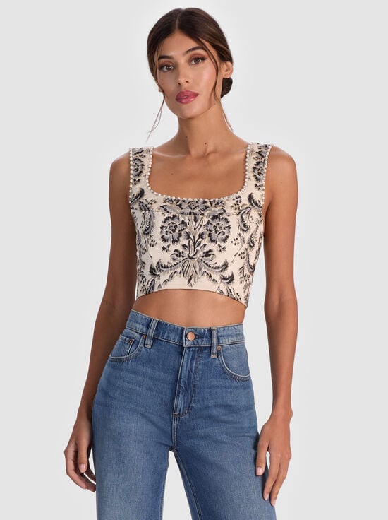 MOONLIT ROCOCO VANILLA-GUINEVERE EMBELLISHED BUSTIER