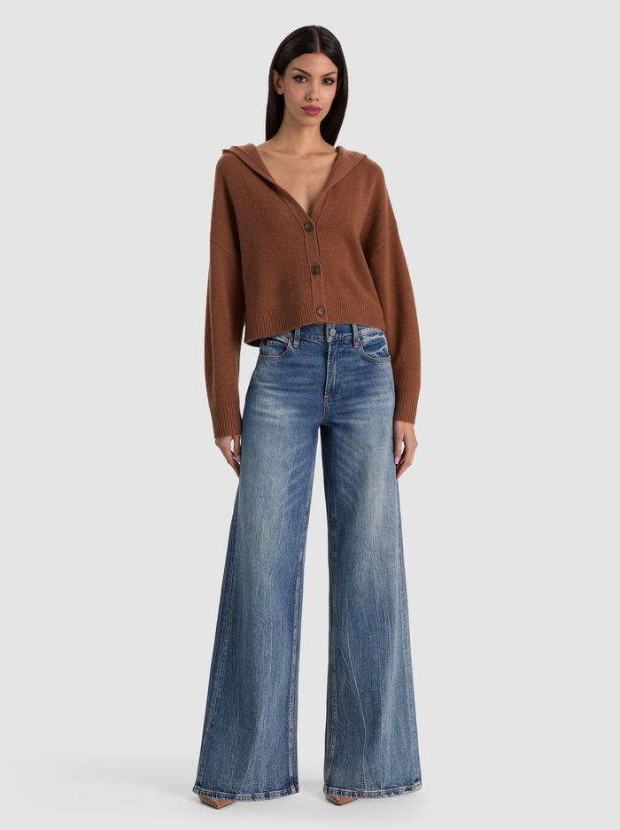 COREY HOODED CASHMERE CARDIGAN - CAMEL image 1 - ALICE + OLIVIA