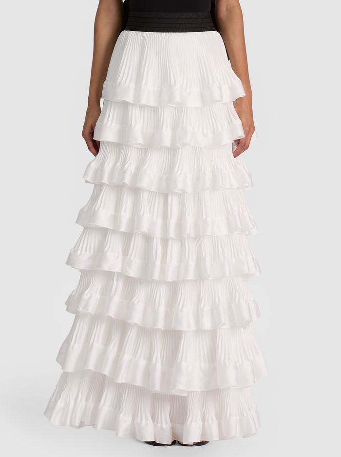 AVANA BOW BACK TIERED GOWN SKIRT - OFF WHITE/BLACK - ALICE + OLIVIA