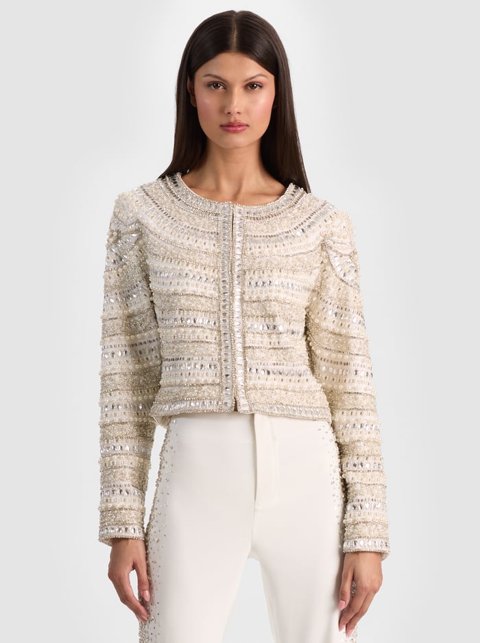 KIDMAN EMBELLISHED JACKET - OFF WHITE/SILVER - ALICE + OLIVIA