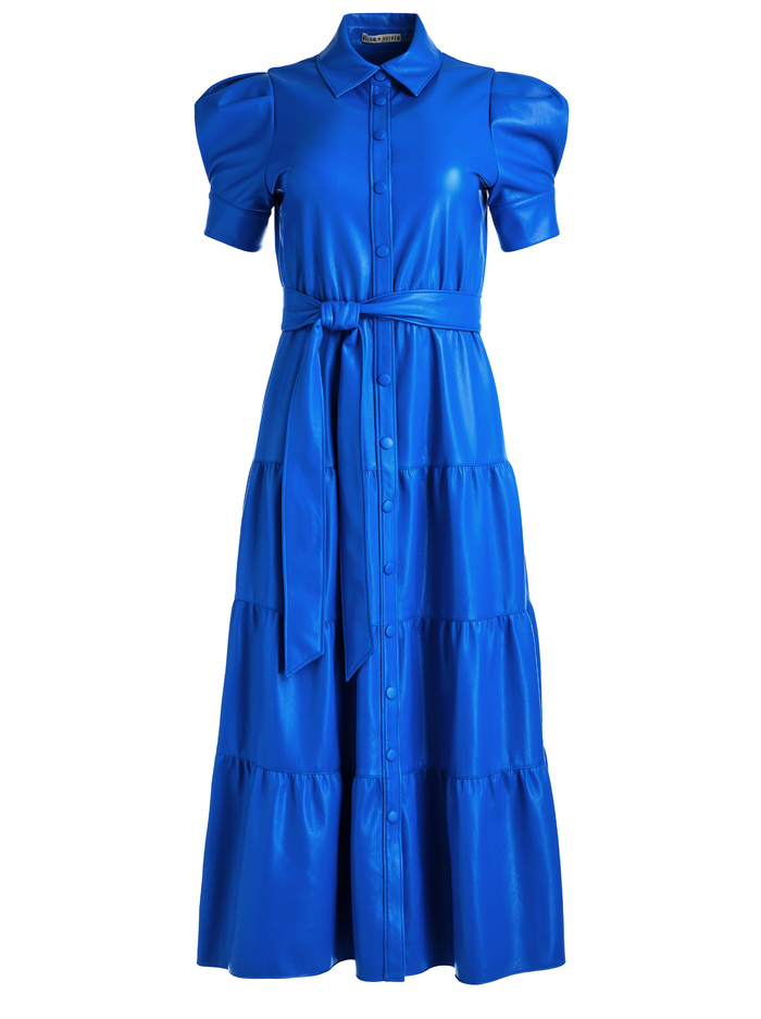 MIRANDA VEGAN LEATHER TIERED DRESS - SAPPHIRE image 5 - ALICE + OLIVIA