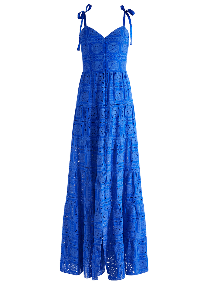 SHANTI EYELET BUTTON FRONT TIERED DRESS - SAPPHIRE image 5 - Alice And Olivia