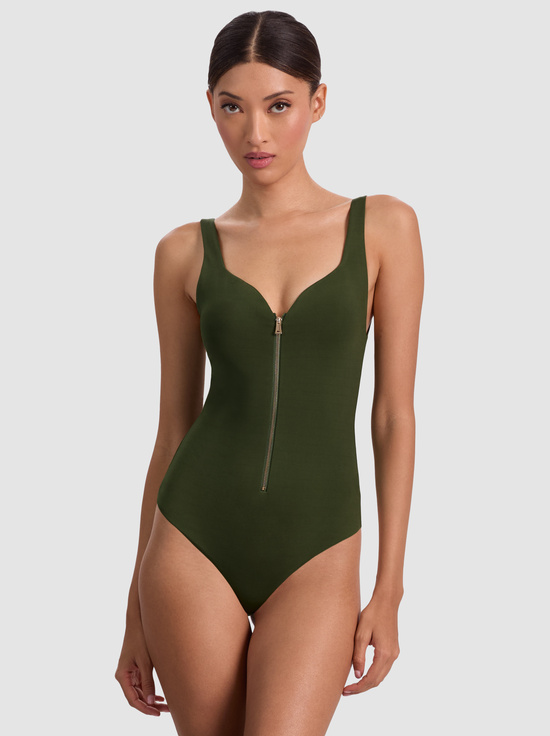 DARK OLIVE-EVE ZIP FRONT BODYSUIT