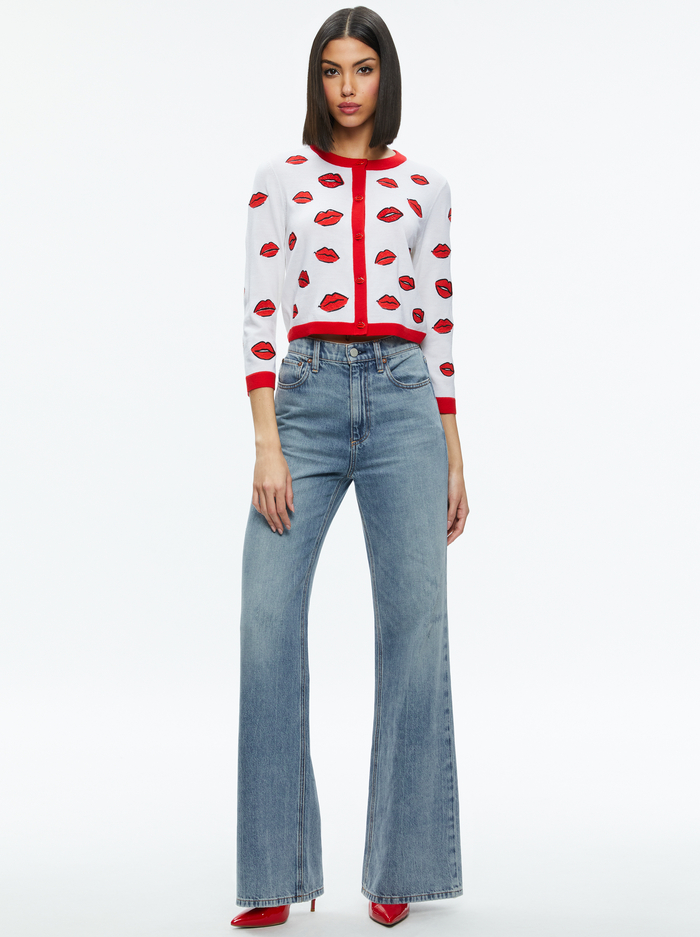 DARODA KISS CREWNECK CROPPED CARDIGAN - SOFT WHITE MULTI image 2 - Alice And Olivia