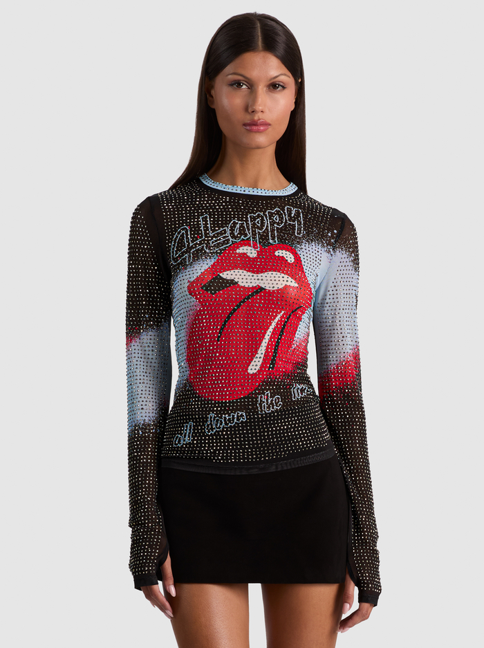DELAINA EMBELLISHED TOP - HAPPY DOWN THE LINE - ALICE + OLIVIA