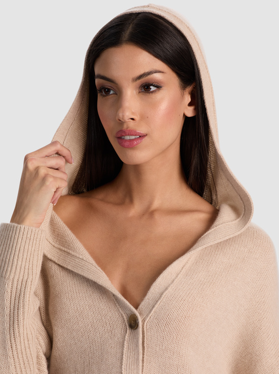 OATMEAL HEATHER-COREY HOODED CASHMERE CARDIGAN