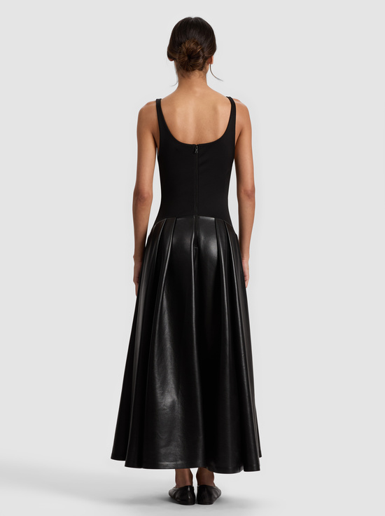 BLACK-ADLEY DROP WAIST VEGAN DRESS
