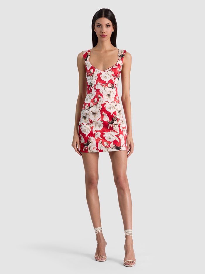 RENEE FITTED MINI DRESS - ROSE GARDEN SM HIBISCUS - ALICE + OLIVIA