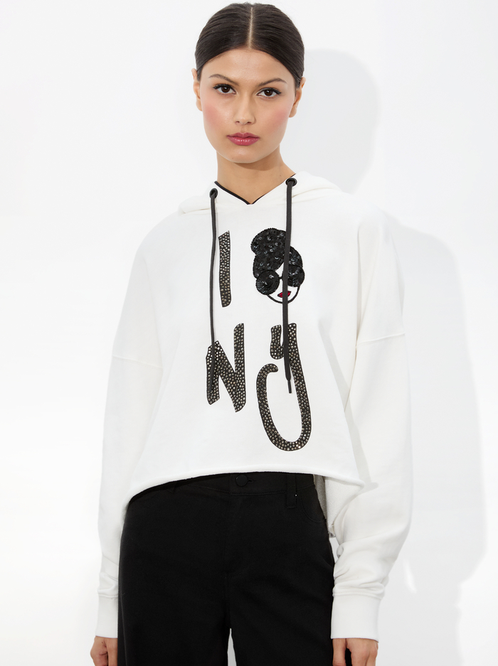 SUNNY STACEFACE HOODIE - OPTIC WHITE - Alice And Olivia