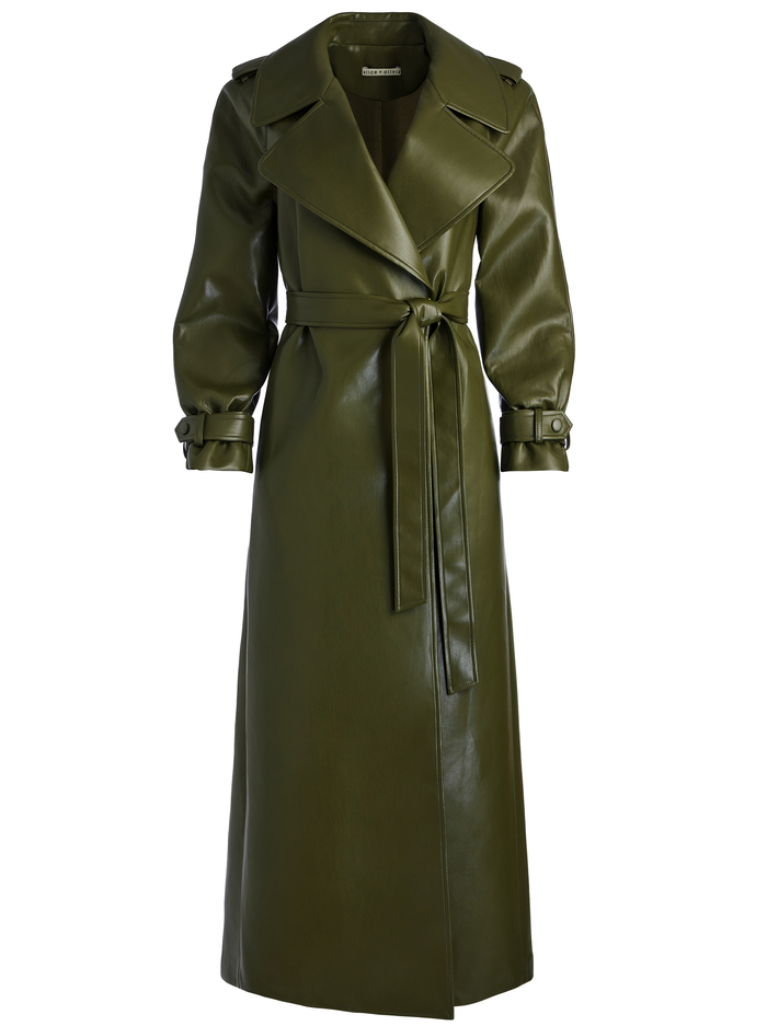 JARRETT VEGAN LEATHER TRENCH COAT - OLIVE image 5 - Alice And Olivia