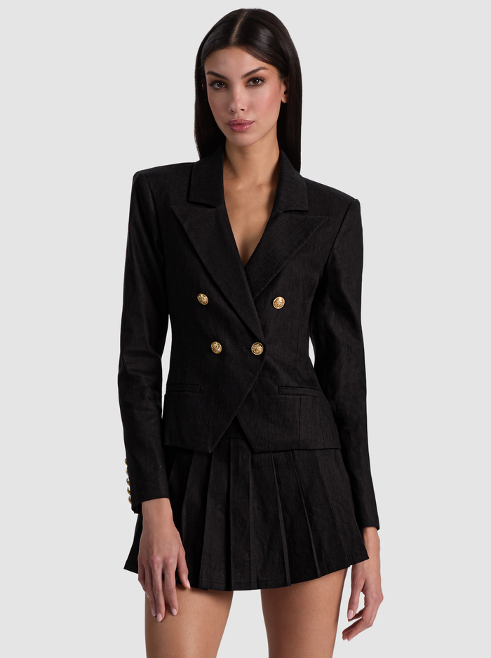 SABLE LINEN CROPPED BLAZER - BLACK - ALICE + OLIVIA
