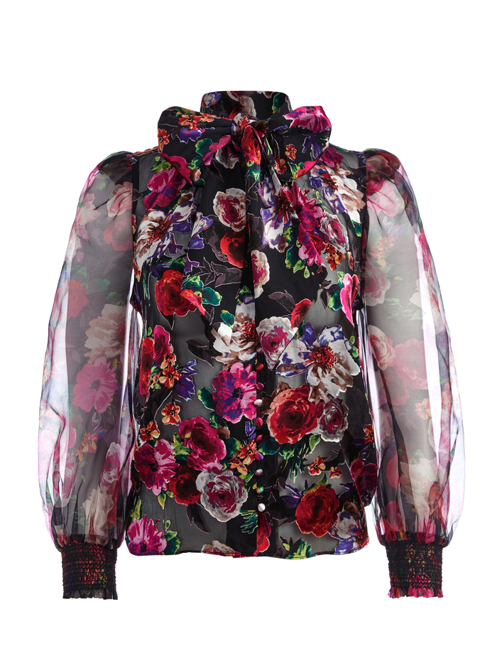 BRENTLEY FLORAL TIE NECK BLOUSE - MIDNIGHT ROSE image 5 - Alice And Olivia
