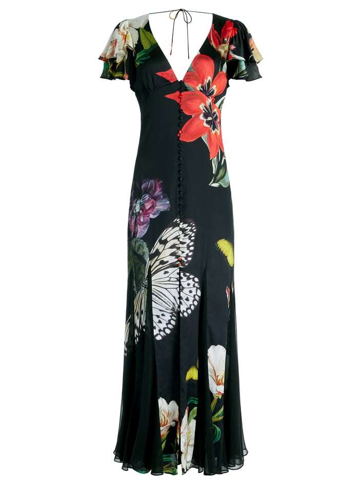 FARA DEEP V-NECK FLUTTER SLEEVE MAXI DRESS - ESSENTIAL FLORAL image 5 - Alice And Olivia