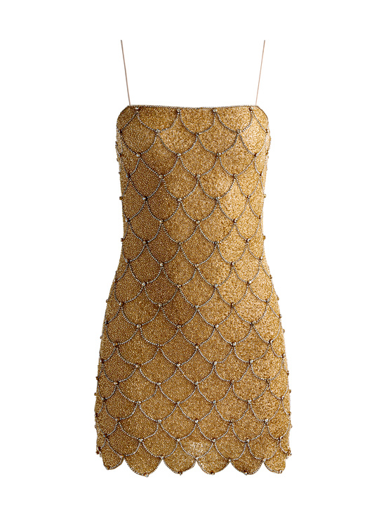 PALE GOLD-NINA EMBELLISHED MINI DRESS