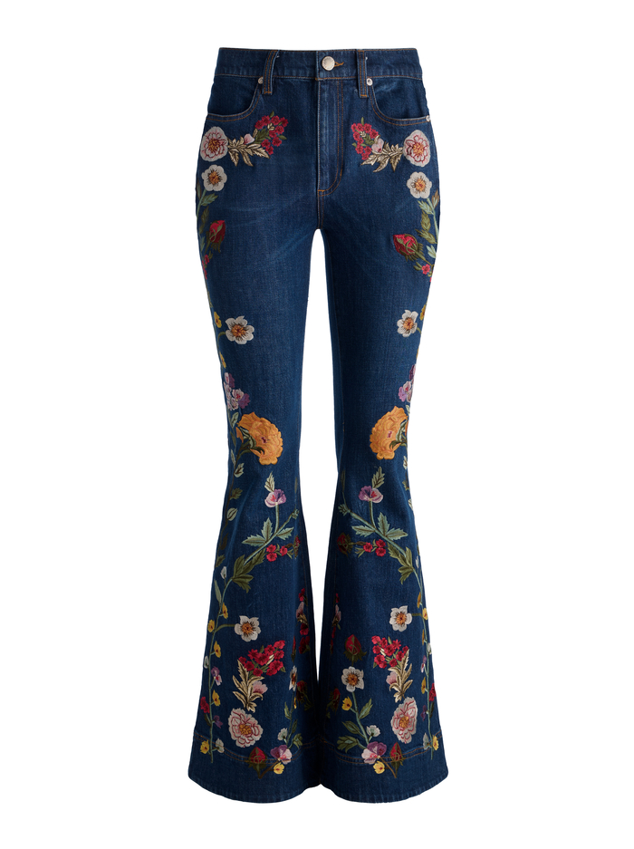 BEAUTIFUL EMBROIDERED JEAN - CATHERINE DARK MULTI image 6 - ALICE + OLIVIA