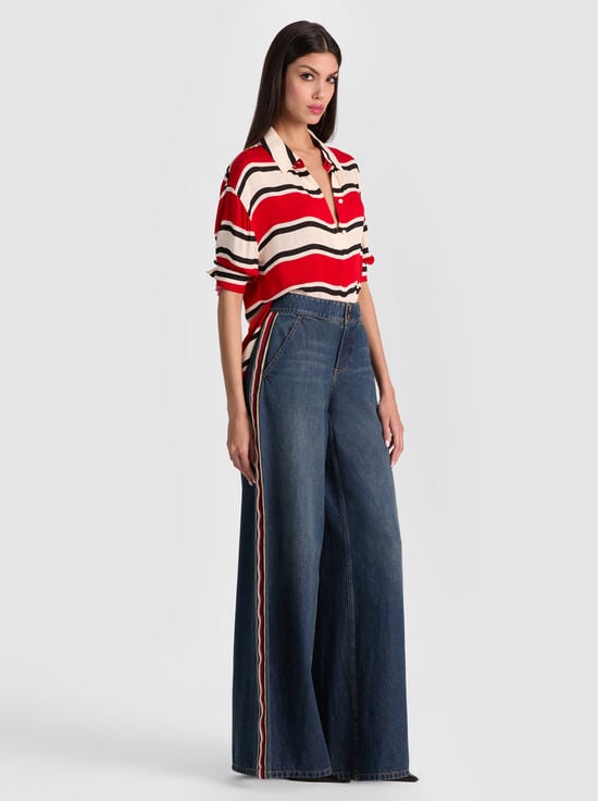 PERFECT RUBY/BLACK/BISCOTTI-DIMITRA OVERSIZED BUTTON DOWN
