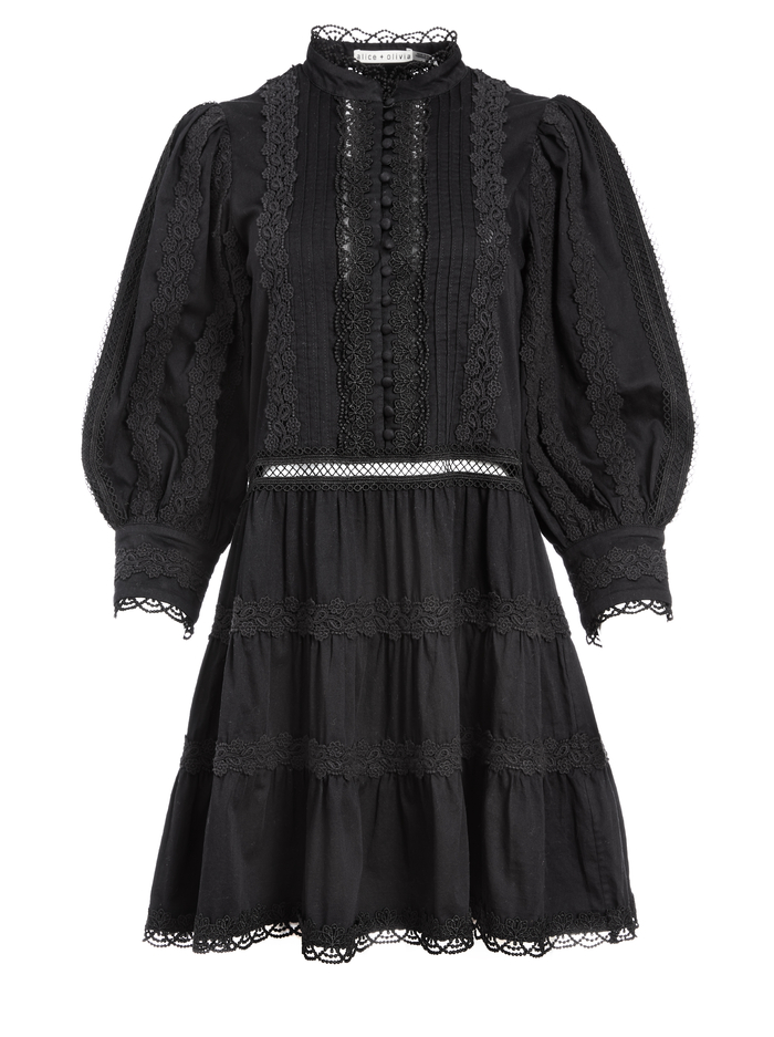 CLARK MANDARIN COLLAR MINI DRESS - BLACK image 5 - Alice And Olivia