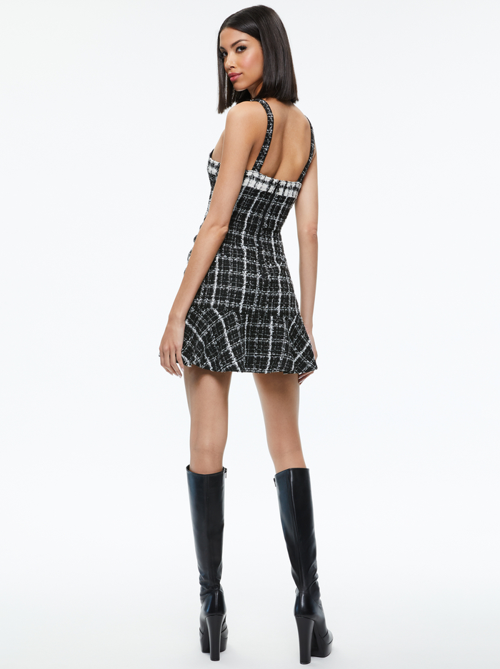 KAIDRA TWEED MINI DRESS - BLACK/OFF WHITE image 1 - Alice And Olivia