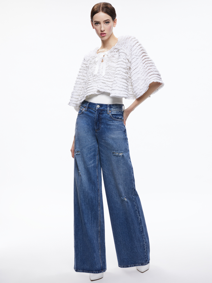 LOREE RUFFLE TIE FRONT CROPPED JACKET - WHITE image 4 - Alice And Olivia