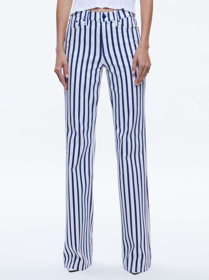 KEIRA MID RISE 70S BOOTCUT JEAN - ADMIRAL STRIPE INDIGO - Alice And Olivia