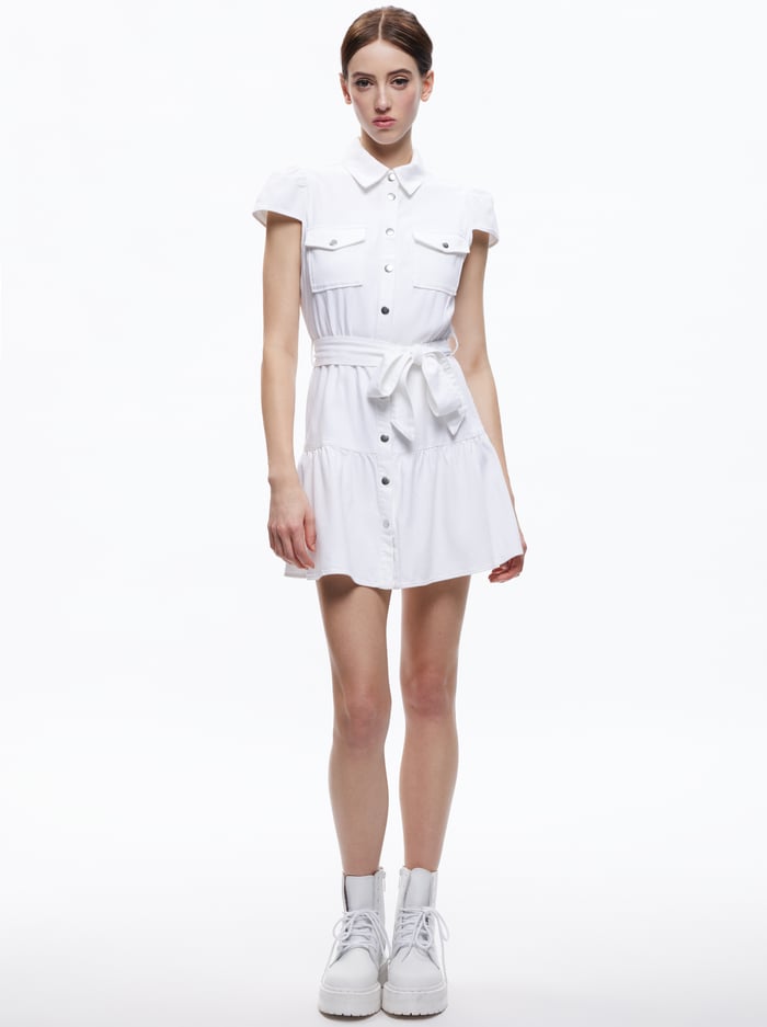 MIRANDA MINI DENIM DRESS - WHITE - Alice And Olivia