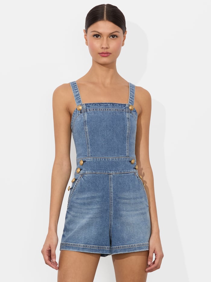 VITA DENIM ROMPER - LIVIA VINTAGE BLUE image 3 - Alice And Olivia