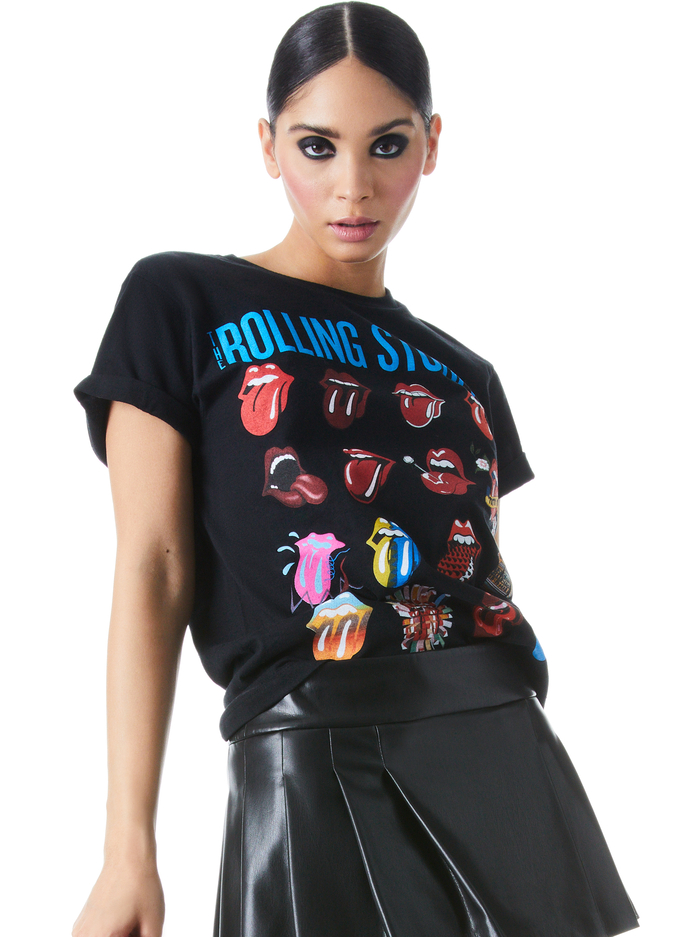 SHIRA TEE - BLACK/MULTI - Alice And Olivia