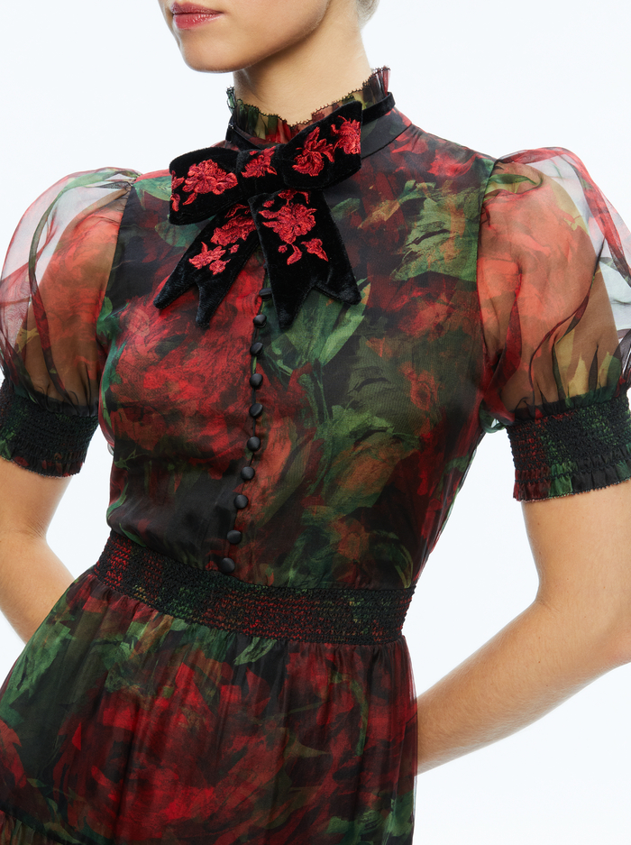 COLETTA BOW NECK BUTTON FRONT MAXI DRESS - CLOUD FLORAL BORDEAUX LG image 3 - Alice And Olivia