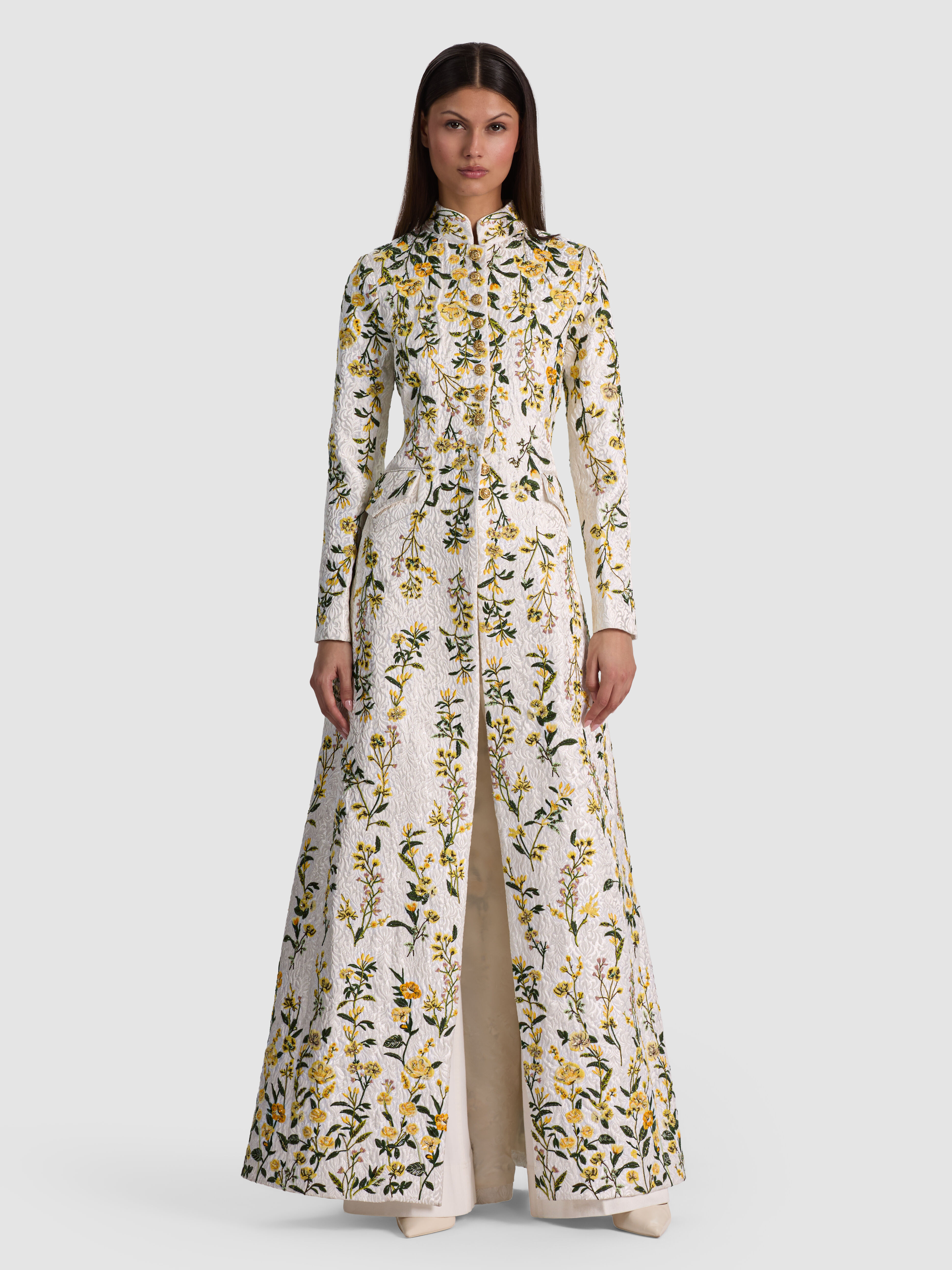 WINN EMBELLISHED LONG JACKET in FRESH AIR BUTTER | ALICE + OLIVIA