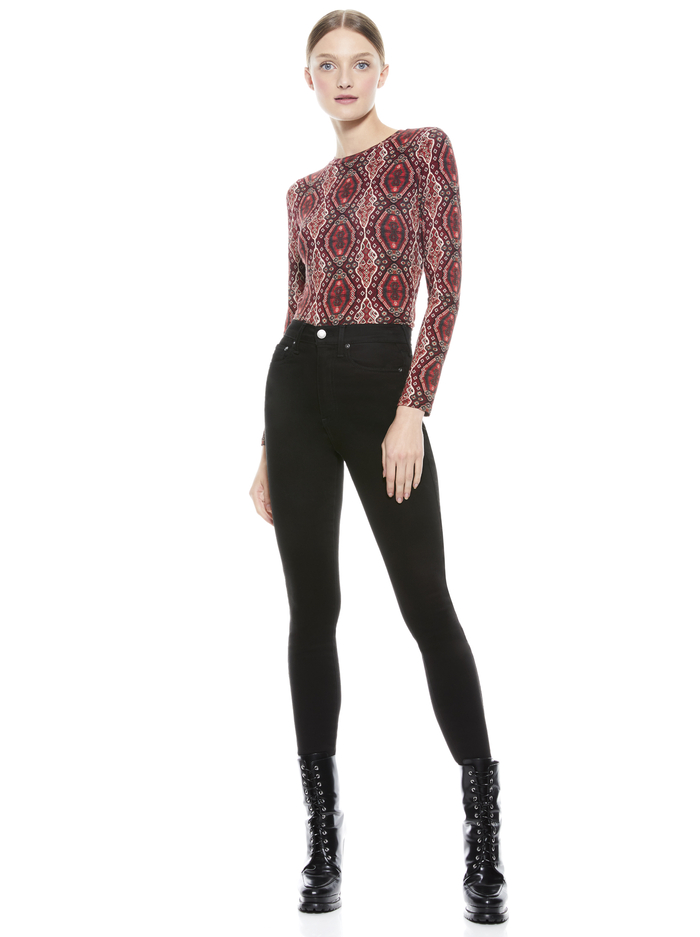 DELAINA CREW NECK CROP TOP - DIAMOND MAGIC BORDEAUX image 2 - Alice And Olivia