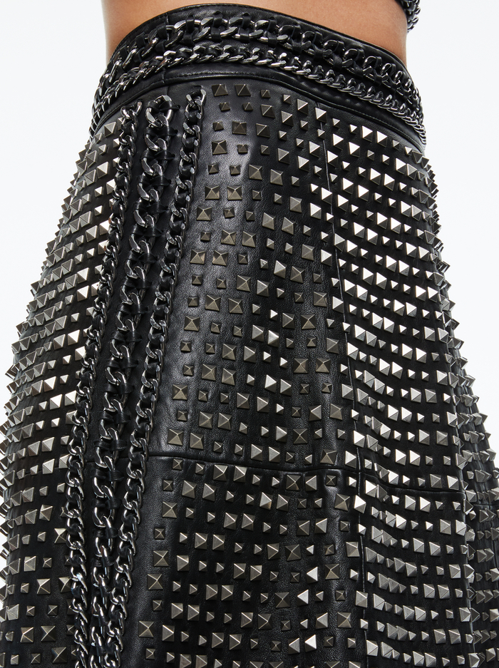 SOSIE STUDDED LEATHER MIDI SKIRT - BLACK image 3 - Alice And Olivia