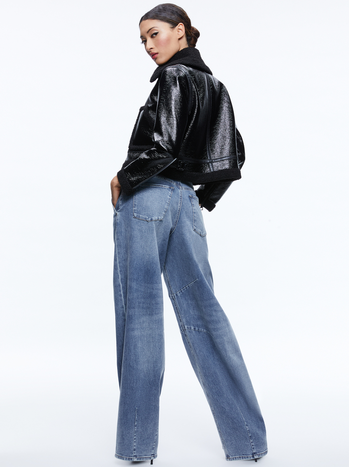 ISAIAH VEGAN LEATHER FAUX SHEARLING CROPPED JACKET - BLACK image 1 - Alice And Olivia