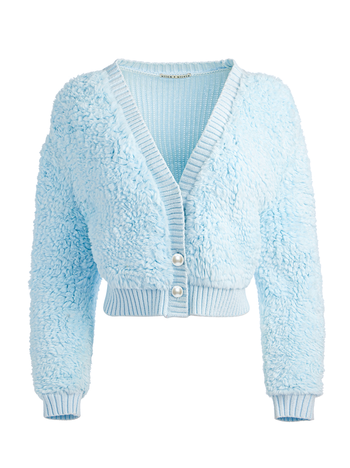 CASILDA FAUX FUR CROPPED CARDIGAN - LIGHT ICE image 5 - Alice And Olivia