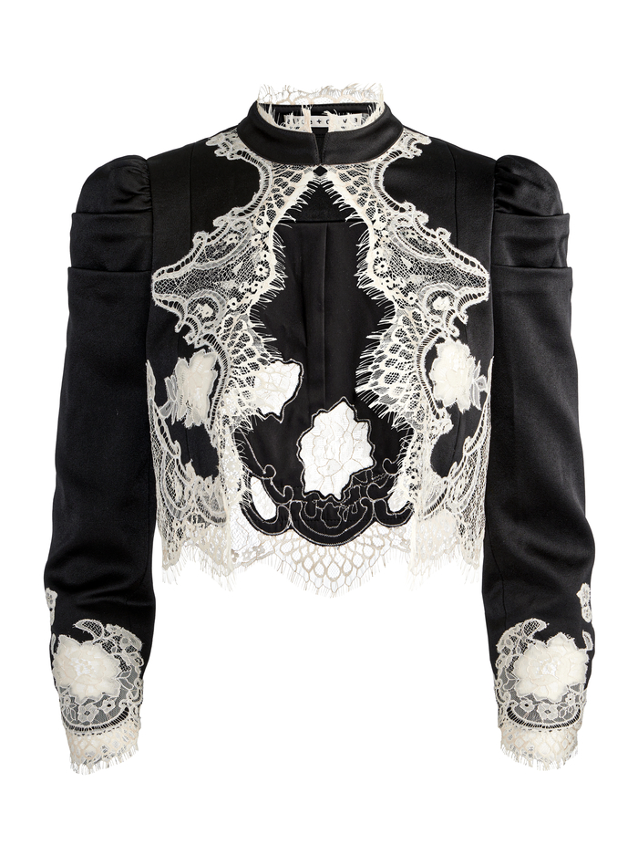 THOMASINA LACE TRIM JACKET - BLACK/OFF WHITE image 5 - Alice And Olivia