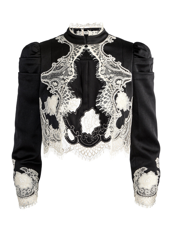 BLACK/OFF WHITE-THOMASINA LACE TRIM JACKET