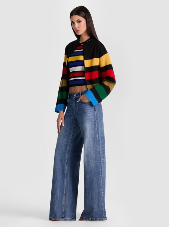 BLACK MULTI-PEARSON STRIPED SWEATER JACKET