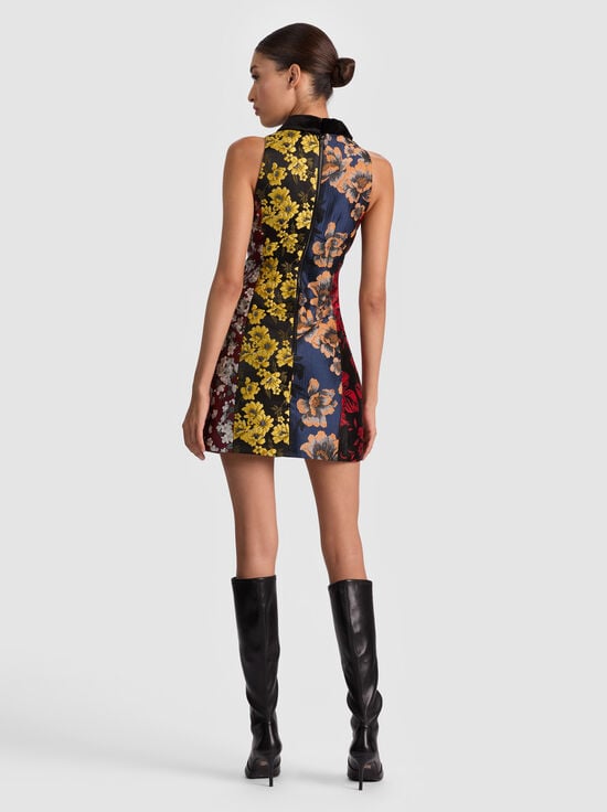 BLACK/MULTI-VELIA COLLARED MINI DRESS