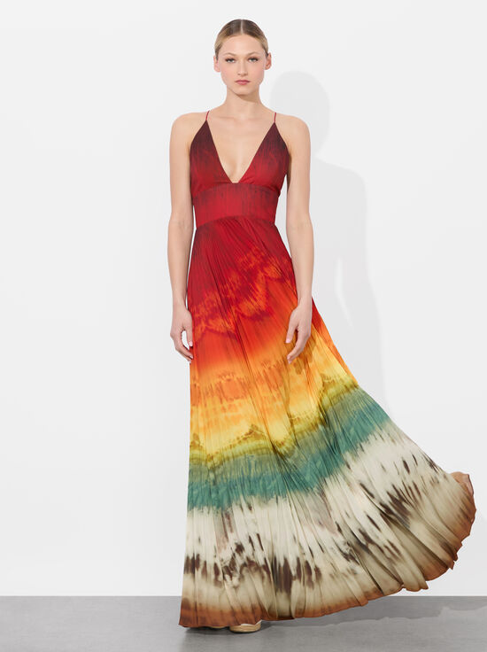 CRYSTAL TIE DYE-LAUREN PLEATED MAXI DRESS