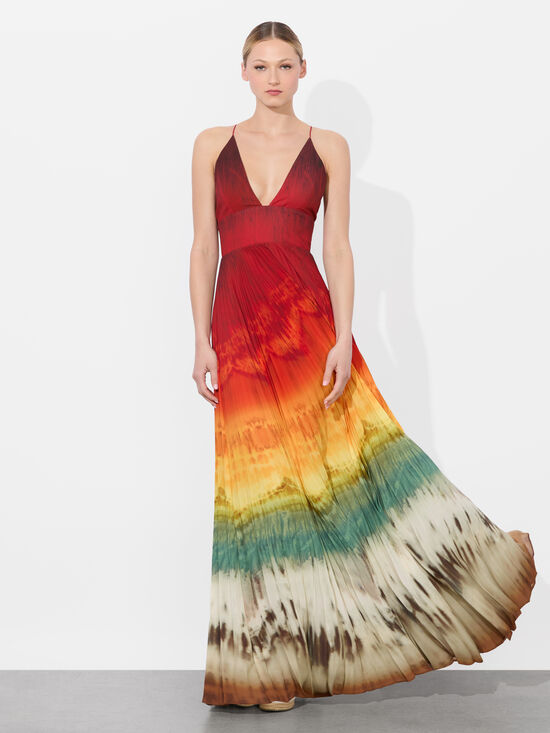 LAUREN PLEATED MAXI DRESS in CRYSTAL TIE DYE | ALICE + OLIVIA