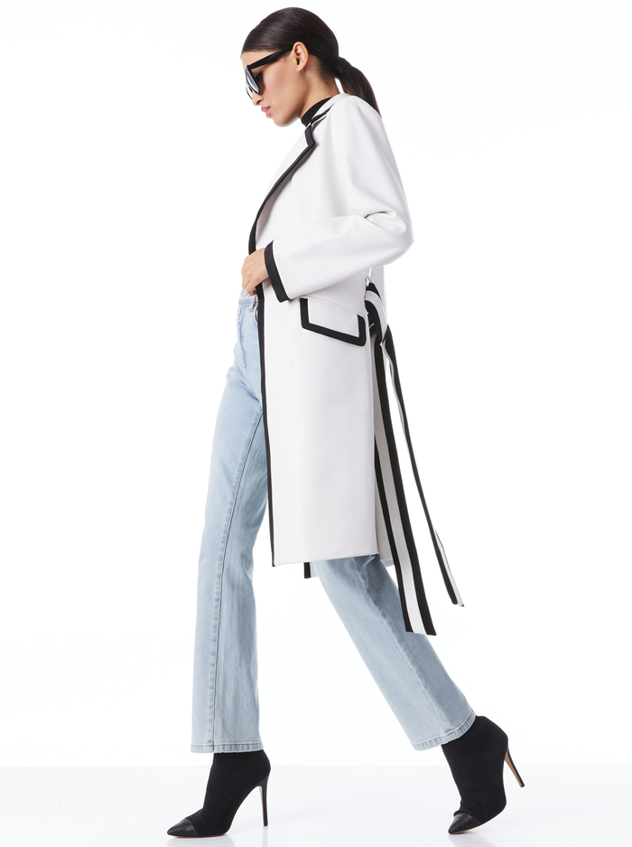 SABRA COMBINATION VEGAN LEATHER TRENCH COAT - OFF WHITE/BLACK image 4 - Alice And Olivia