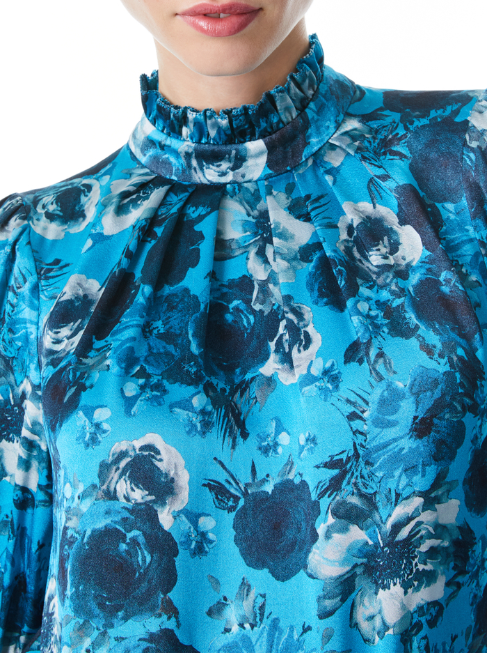 LAUNA BLOUSON SLEEVE BLOUSE - OCEANSIDE FLORAL TURKISH BLUE image 3 - Alice And Olivia